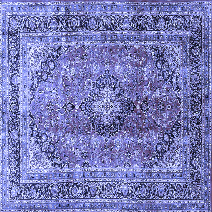 Square Machine Washable Medallion Blue Traditional Rug, wshtr1069blu