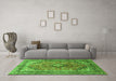 Machine Washable Medallion Green Traditional Area Rugs in a Living Room,, wshtr1069grn