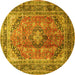 Round Machine Washable Medallion Yellow Traditional Rug, wshtr1069yw