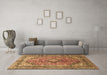 Machine Washable Medallion Brown Traditional Rug in a Living Room,, wshtr1069brn