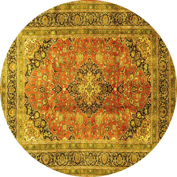 Round Medallion Yellow Traditional Rug, tr1069yw