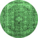 Round Machine Washable Medallion Emerald Green Traditional Area Rugs, wshtr1069emgrn