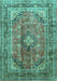 Machine Washable Medallion Turquoise Traditional Area Rugs, wshtr1069turq