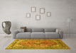 Machine Washable Medallion Yellow Traditional Rug in a Living Room, wshtr1069yw