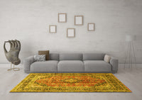 Machine Washable Medallion Yellow Traditional Rug, wshtr1069yw