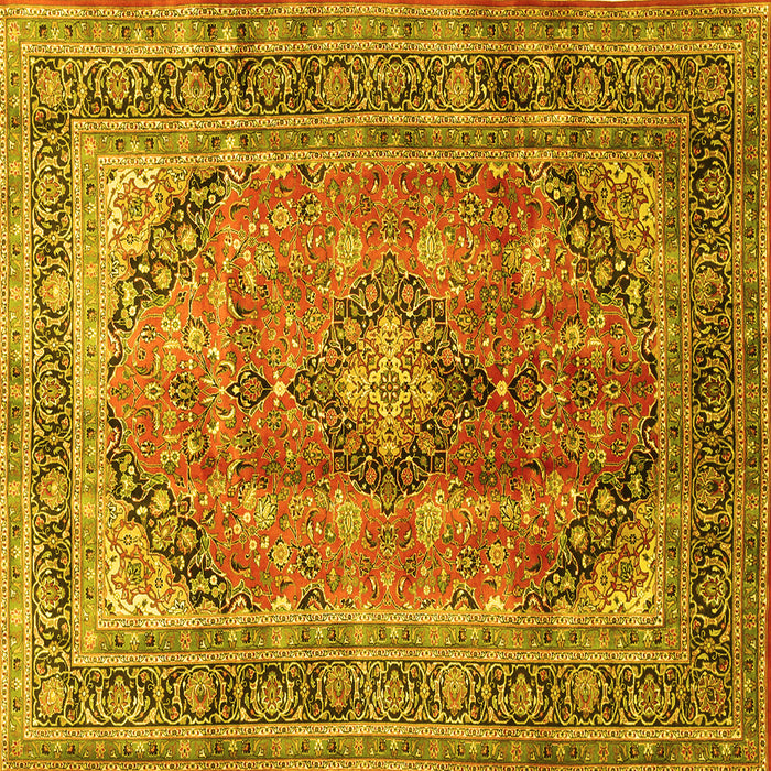 Square Machine Washable Medallion Yellow Traditional Rug, wshtr1069yw