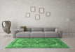 Machine Washable Medallion Emerald Green Traditional Area Rugs in a Living Room,, wshtr1069emgrn
