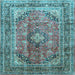 Square Machine Washable Medallion Light Blue Traditional Rug, wshtr1069lblu