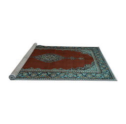 Sideview of Machine Washable Medallion Light Blue Traditional Rug, wshtr106lblu