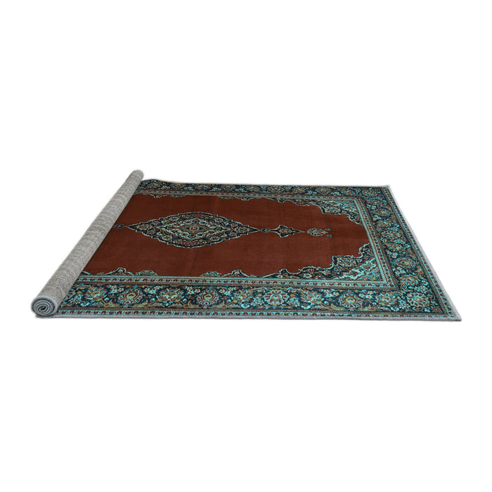 Sideview of Machine Washable Medallion Light Blue Traditional Rug, wshtr106lblu
