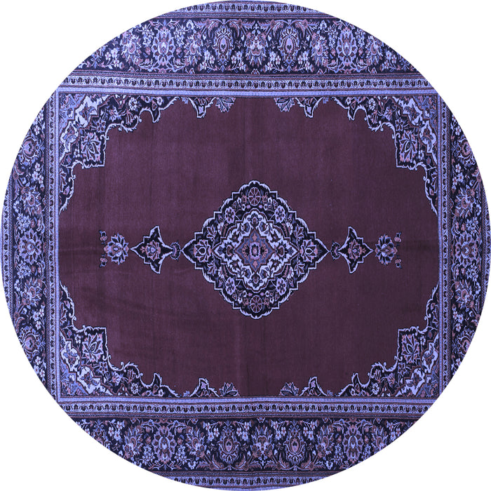 Round Machine Washable Medallion Blue Traditional Rug, wshtr106blu