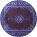 Round Machine Washable Medallion Blue Traditional Rug, wshtr106blu