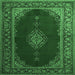 Square Medallion Emerald Green Traditional Rug, tr106emgrn