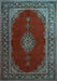 Machine Washable Medallion Light Blue Traditional Rug, wshtr106lblu