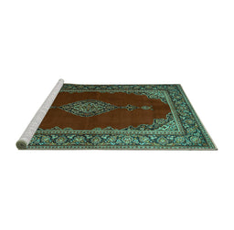 Sideview of Machine Washable Medallion Turquoise Traditional Area Rugs, wshtr106turq