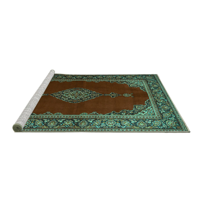 Sideview of Machine Washable Medallion Turquoise Traditional Area Rugs, wshtr106turq