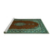 Sideview of Machine Washable Medallion Turquoise Traditional Area Rugs, wshtr106turq