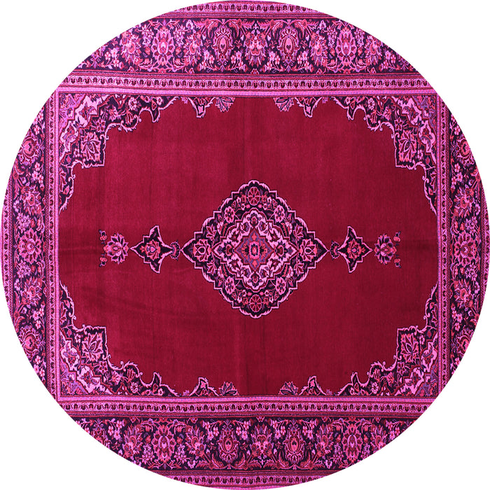 Round Machine Washable Medallion Pink Traditional Rug, wshtr106pnk
