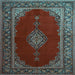 Square Medallion Light Blue Traditional Rug, tr106lblu