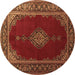 Round Machine Washable Medallion Brown Traditional Rug, wshtr106brn