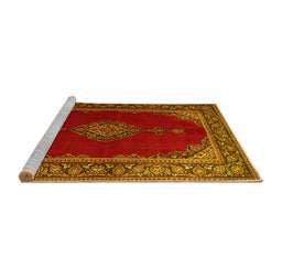 Sideview of Machine Washable Medallion Yellow Traditional Rug, wshtr106yw
