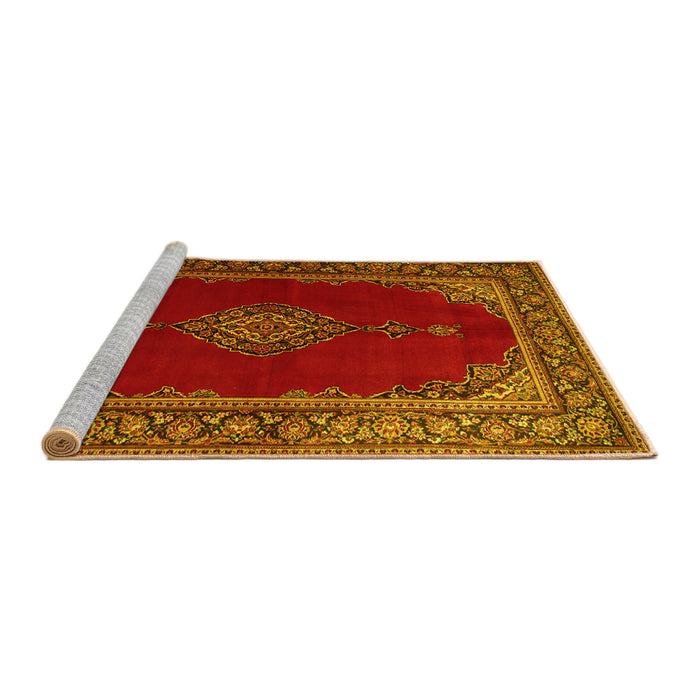 Sideview of Machine Washable Medallion Yellow Traditional Rug, wshtr106yw