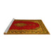 Sideview of Machine Washable Medallion Yellow Traditional Rug, wshtr106yw