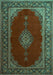 Machine Washable Medallion Turquoise Traditional Area Rugs, wshtr106turq