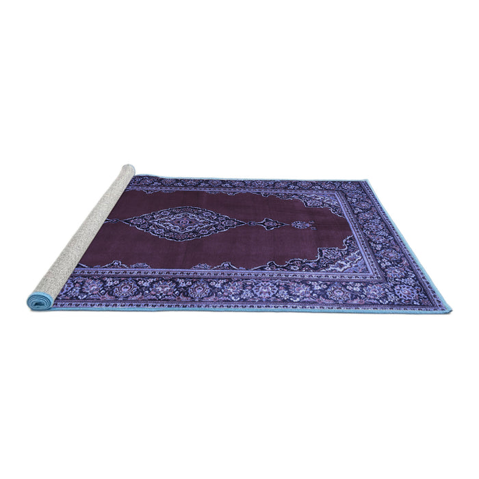 Sideview of Machine Washable Medallion Blue Traditional Rug, wshtr106blu