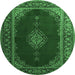 Round Machine Washable Medallion Emerald Green Traditional Area Rugs, wshtr106emgrn