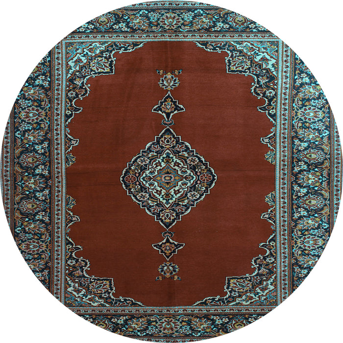 Round Medallion Light Blue Traditional Rug, tr106lblu