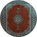 Round Medallion Light Blue Traditional Rug, tr106lblu