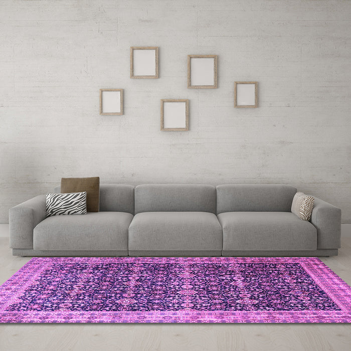Machine Washable Persian Purple Traditional Area Rugs in a Living Room, wshtr1070pur