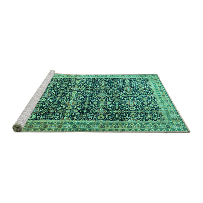 Sideview of Machine Washable Persian Turquoise Traditional Area Rugs, wshtr1070turq