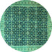 Round Machine Washable Persian Turquoise Traditional Area Rugs, wshtr1070turq