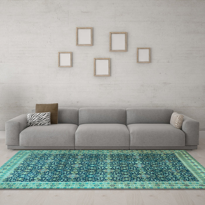 Machine Washable Persian Light Blue Traditional Rug in a Living Room, wshtr1070lblu