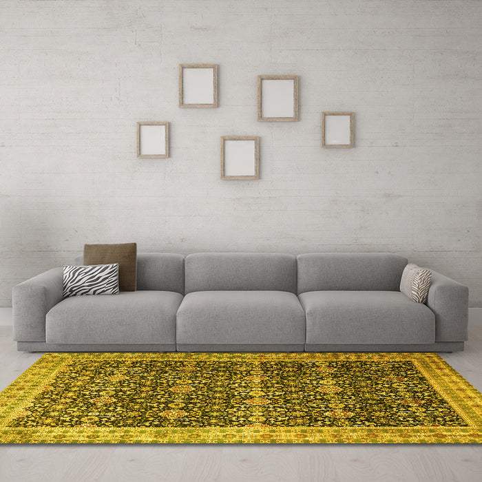 Machine Washable Persian Yellow Traditional Rug in a Living Room, wshtr1070yw