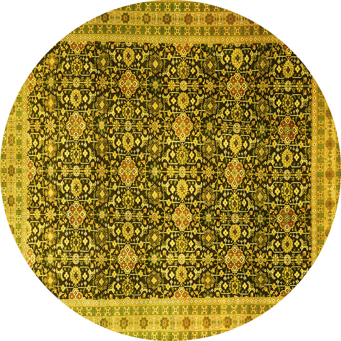 Round Machine Washable Persian Yellow Traditional Rug, wshtr1070yw