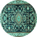 Round Machine Washable Animal Turquoise Traditional Area Rugs, wshtr1071turq