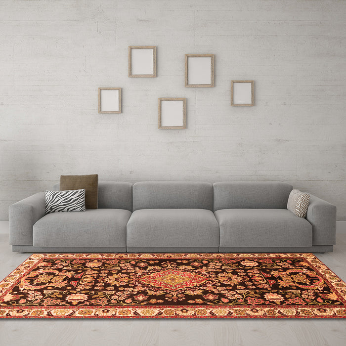 Machine Washable Animal Orange Traditional Area Rugs in a Living Room, wshtr1071org