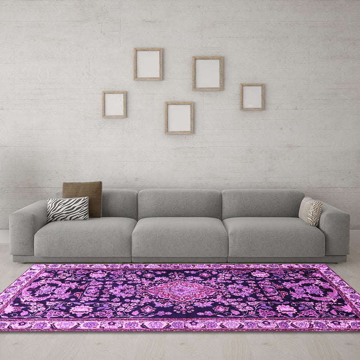 Machine Washable Animal Purple Traditional Area Rugs in a Living Room, wshtr1071pur