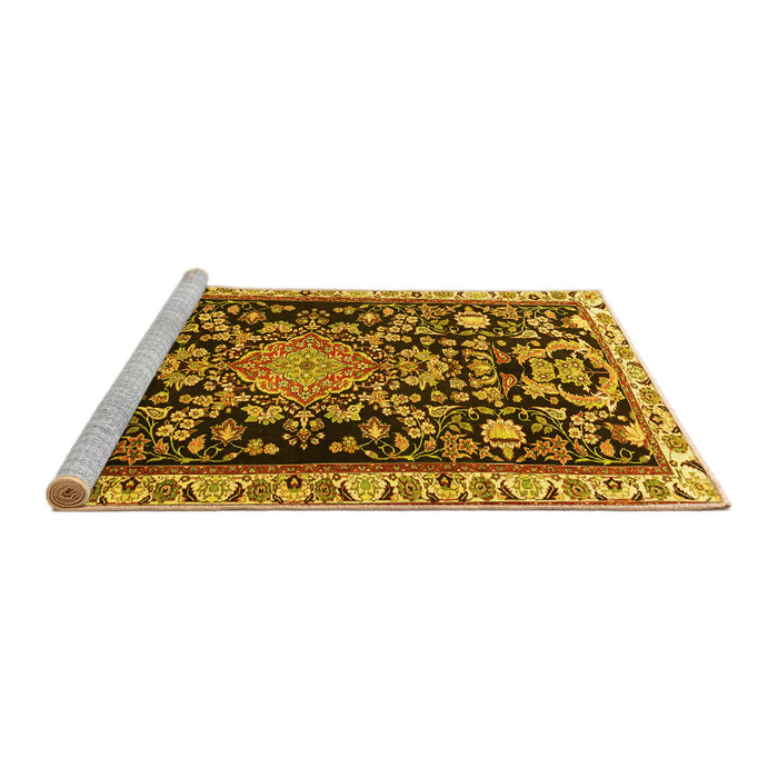 Sideview of Machine Washable Animal Yellow Traditional Rug, wshtr1071yw
