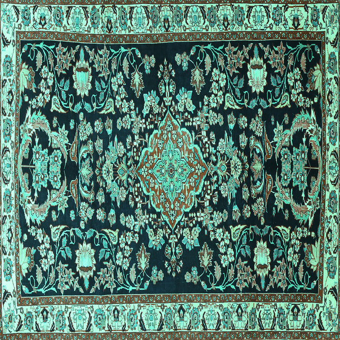 Square Animal Turquoise Traditional Rug, tr1071turq