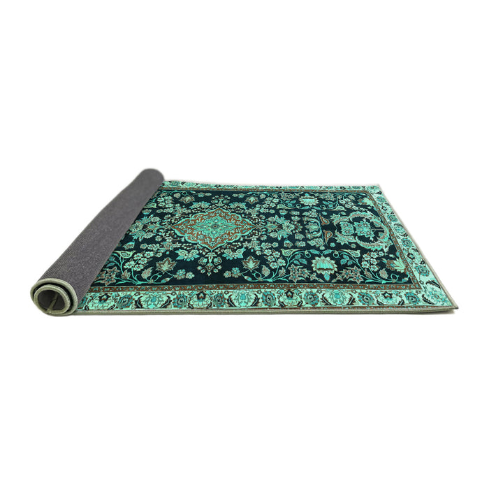 Sideview of Animal Turquoise Traditional Rug, tr1071turq