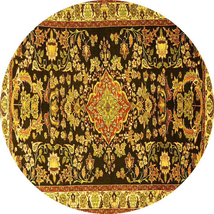 Round Machine Washable Animal Yellow Traditional Rug, wshtr1071yw
