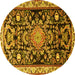 Round Machine Washable Animal Yellow Traditional Rug, wshtr1071yw