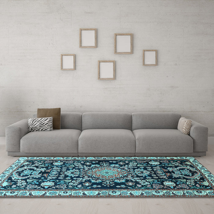 Machine Washable Animal Light Blue Traditional Rug in a Living Room, wshtr1071lblu