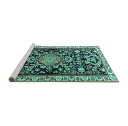Sideview of Machine Washable Animal Turquoise Traditional Area Rugs, wshtr1071turq