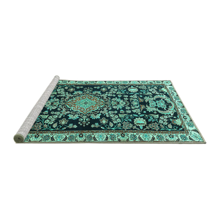Sideview of Machine Washable Animal Turquoise Traditional Area Rugs, wshtr1071turq