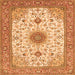 Round Machine Washable Medallion Orange Traditional Area Rugs, wshtr1072org